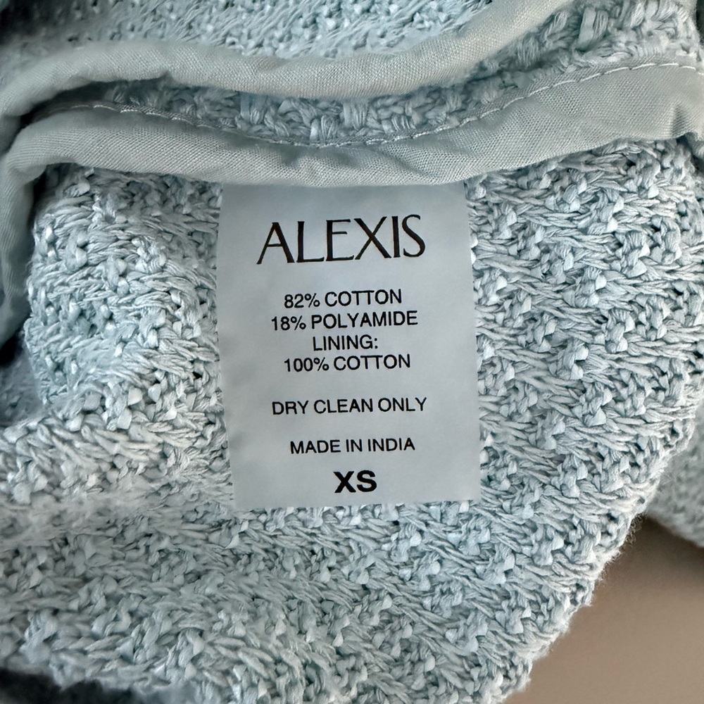 ALEXIS Elvire Structured Textured Long Sleeve Cotton Blend Mini Dress Light Blue - Picture 4 of 8